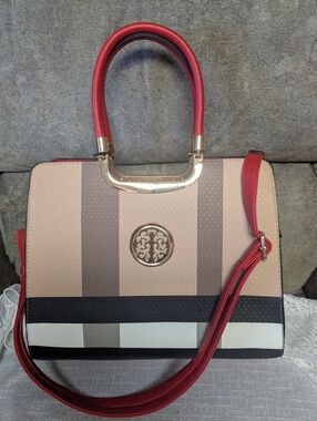 Classic Red & Plaid Structured Satchel - Heritage Style Top Handle Bag